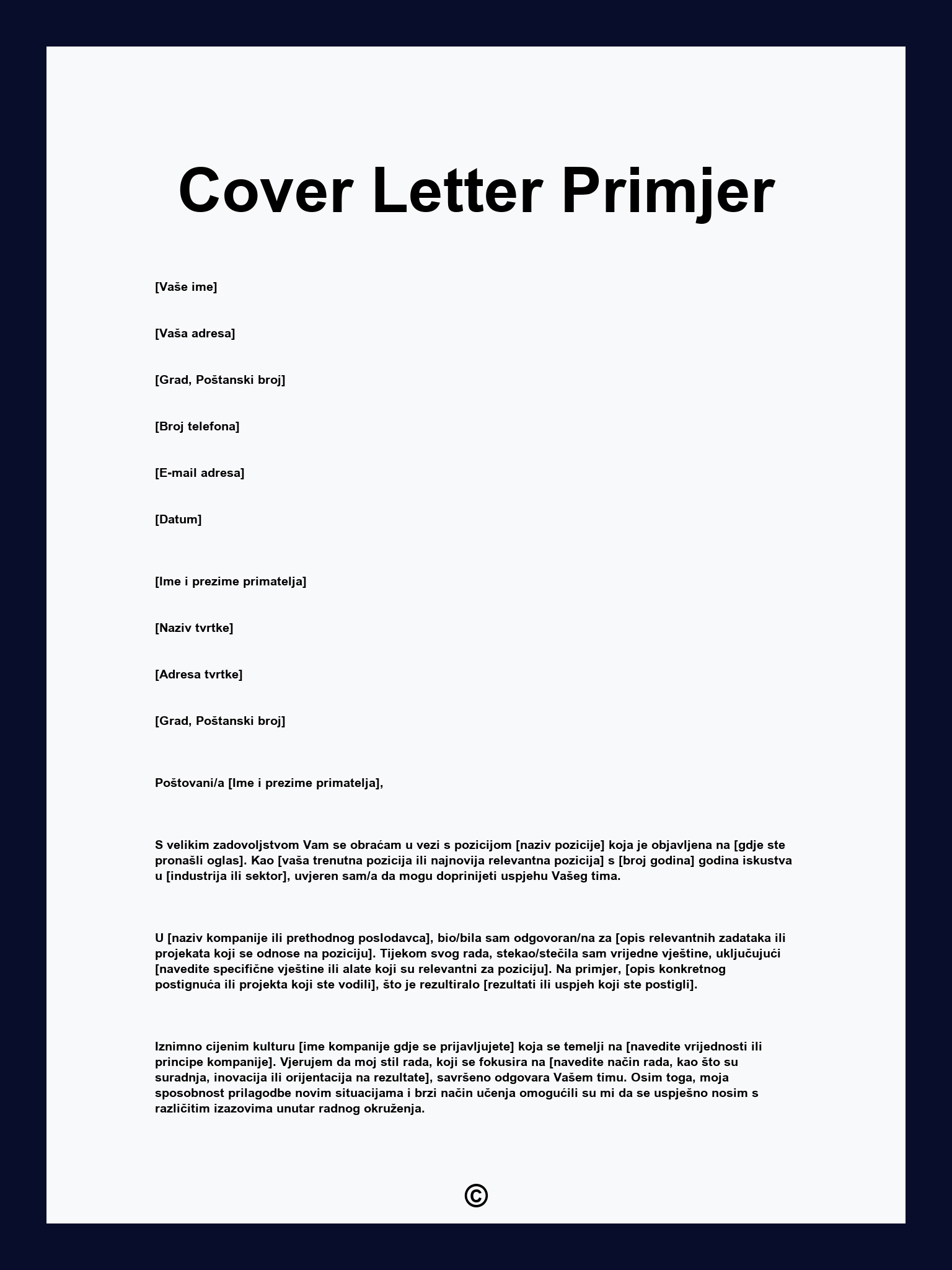 Cover Letter Primjer