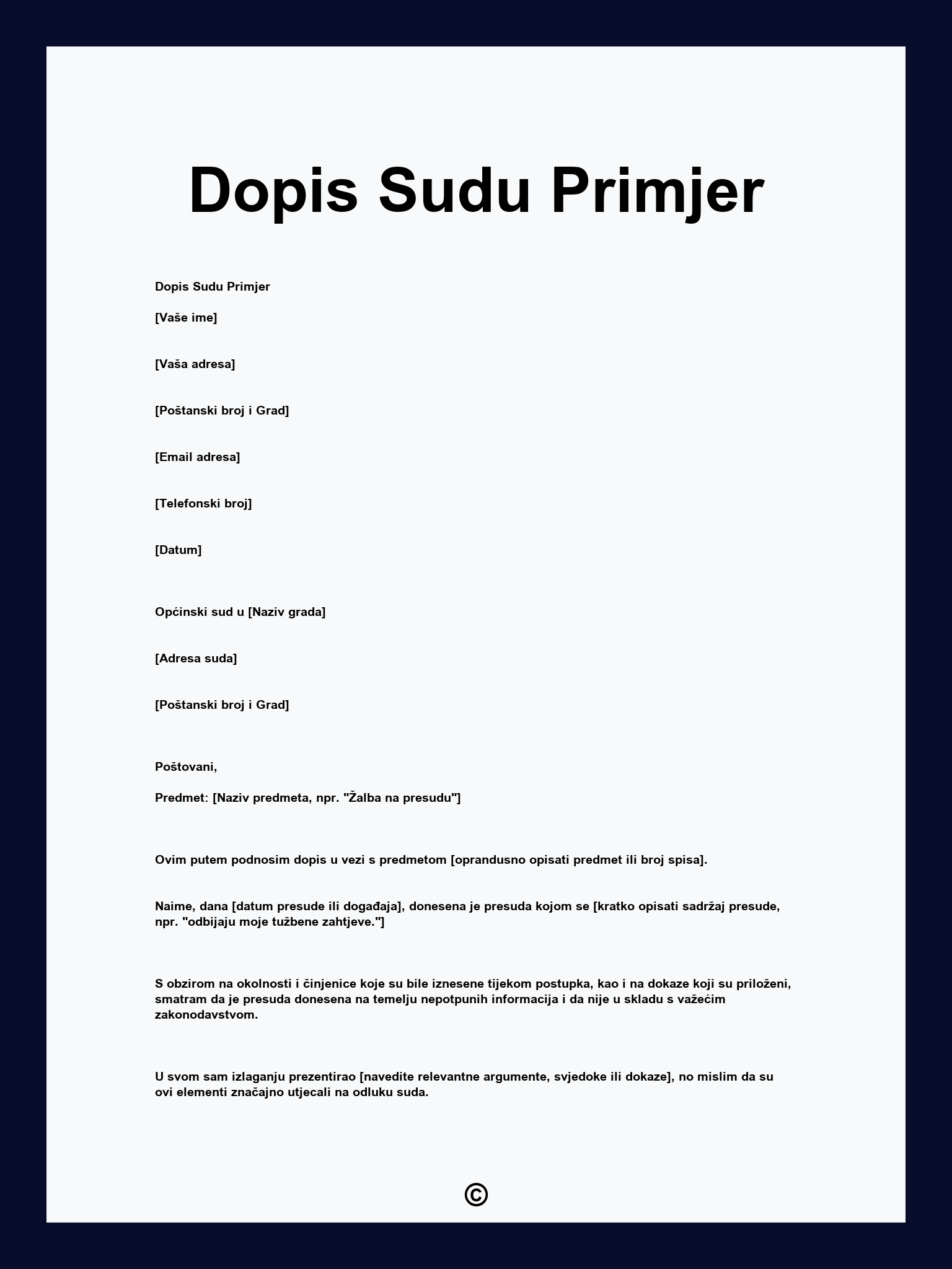Dopis Sudu Primjer