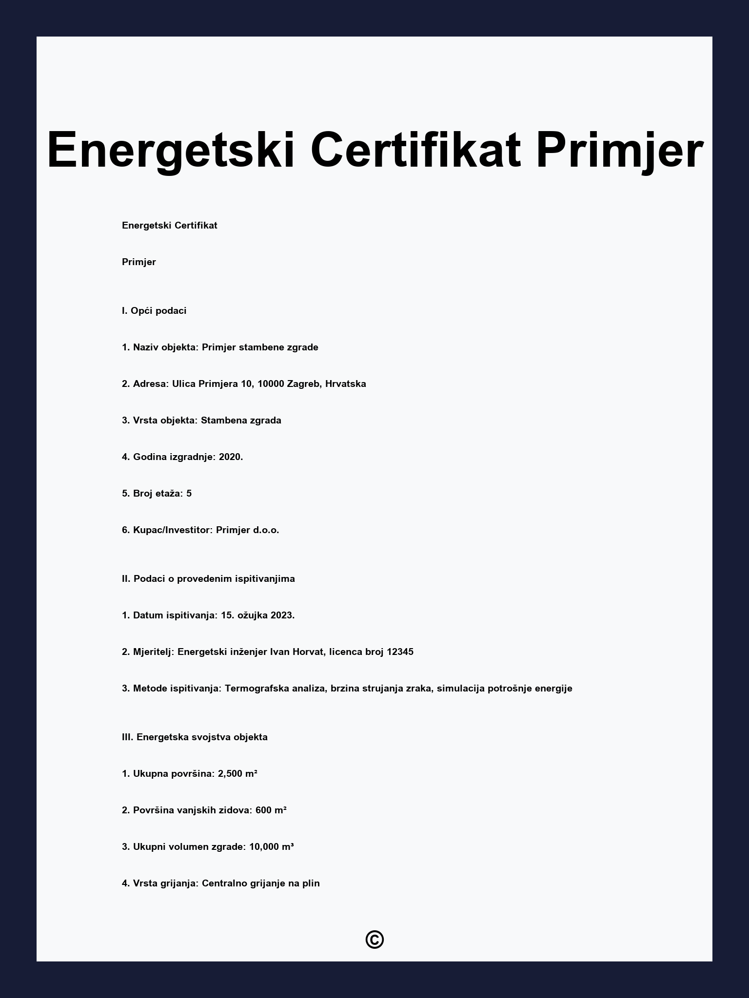 Energetski Certifikat Primjer