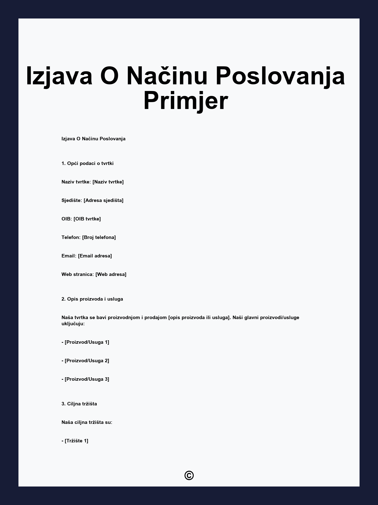 Izjava O Načinu Poslovanja Primjer