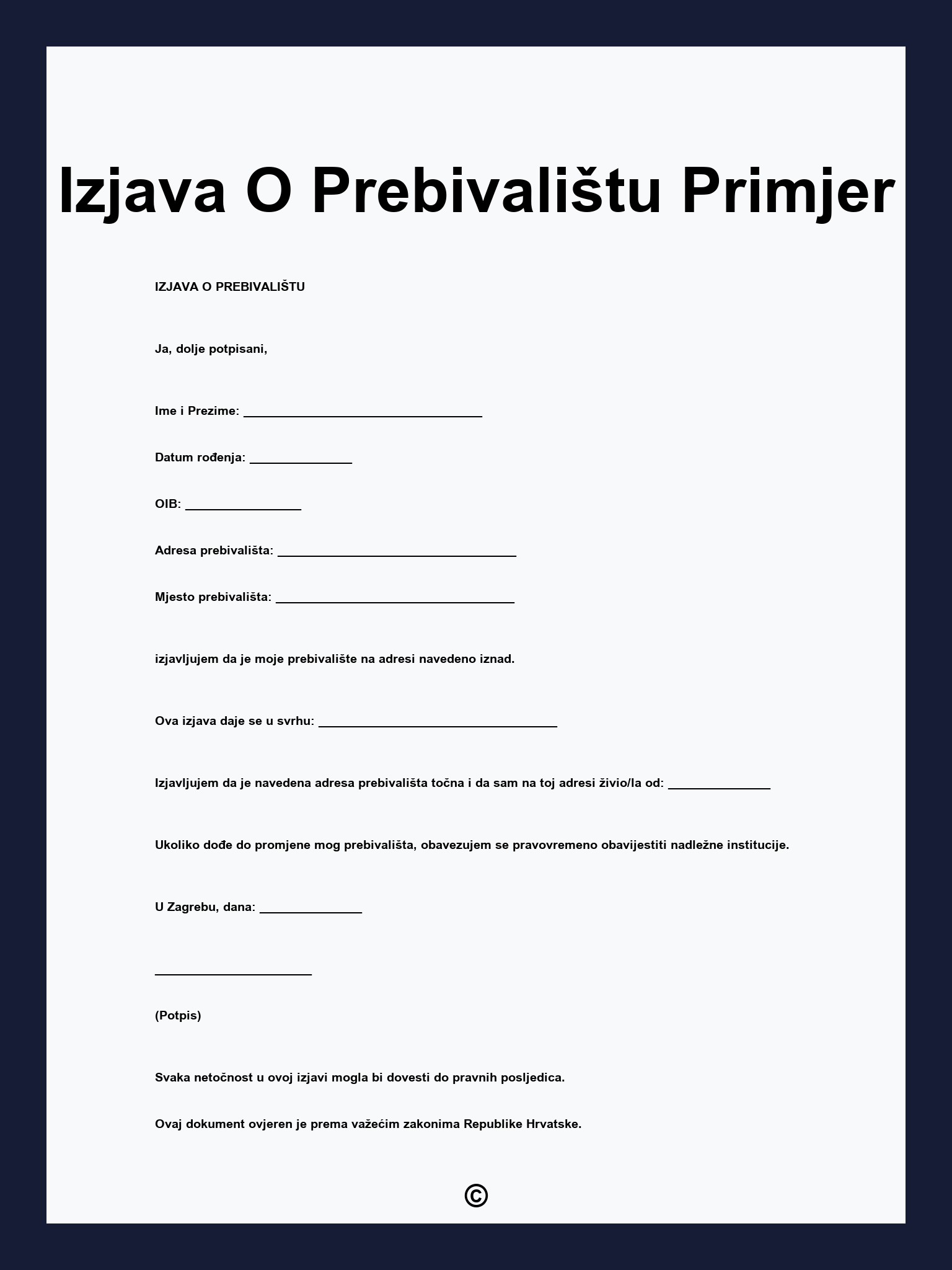 Izjava O Prebivalištu Primjer