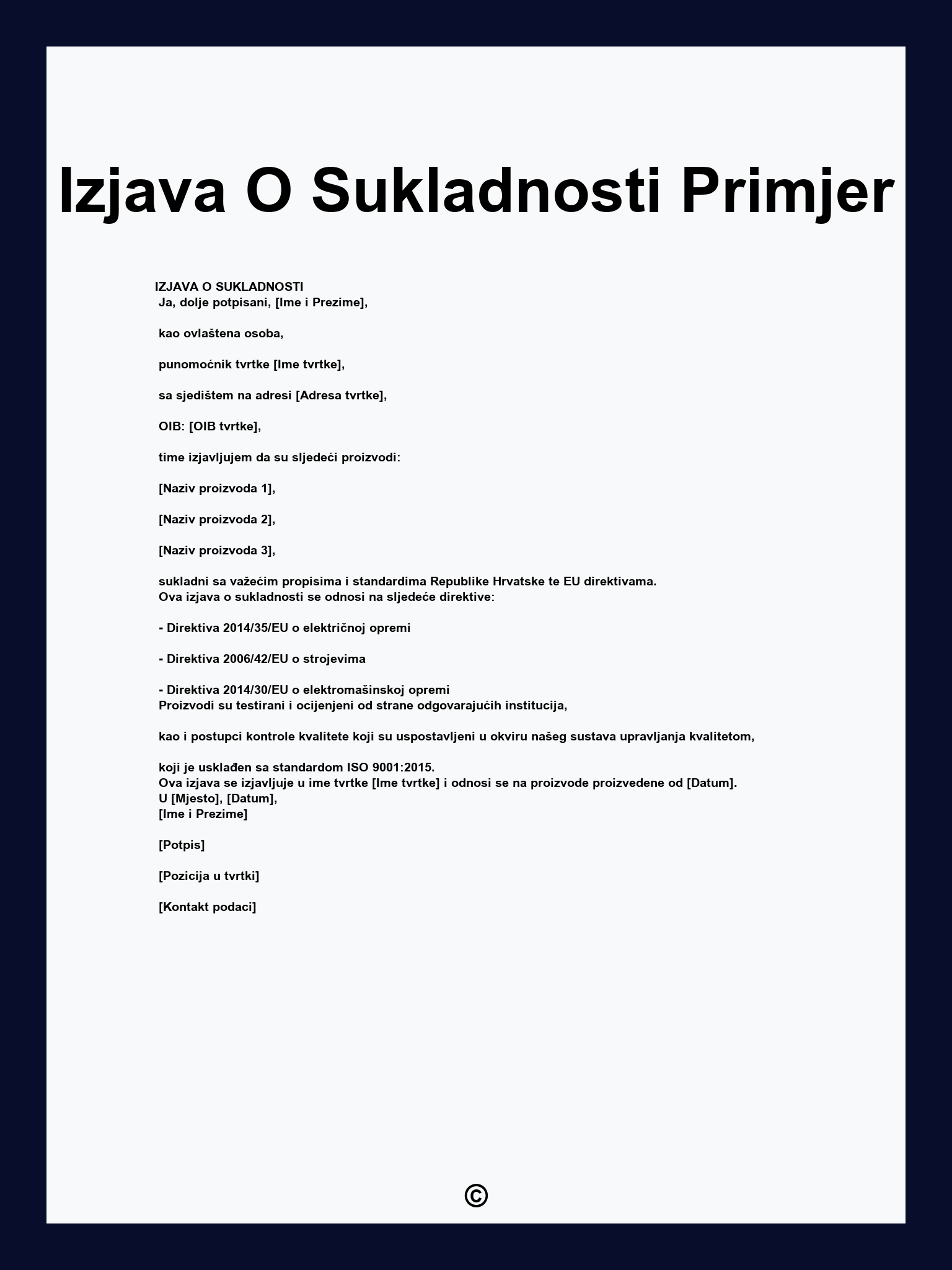 Izjava O Sukladnosti Primjer