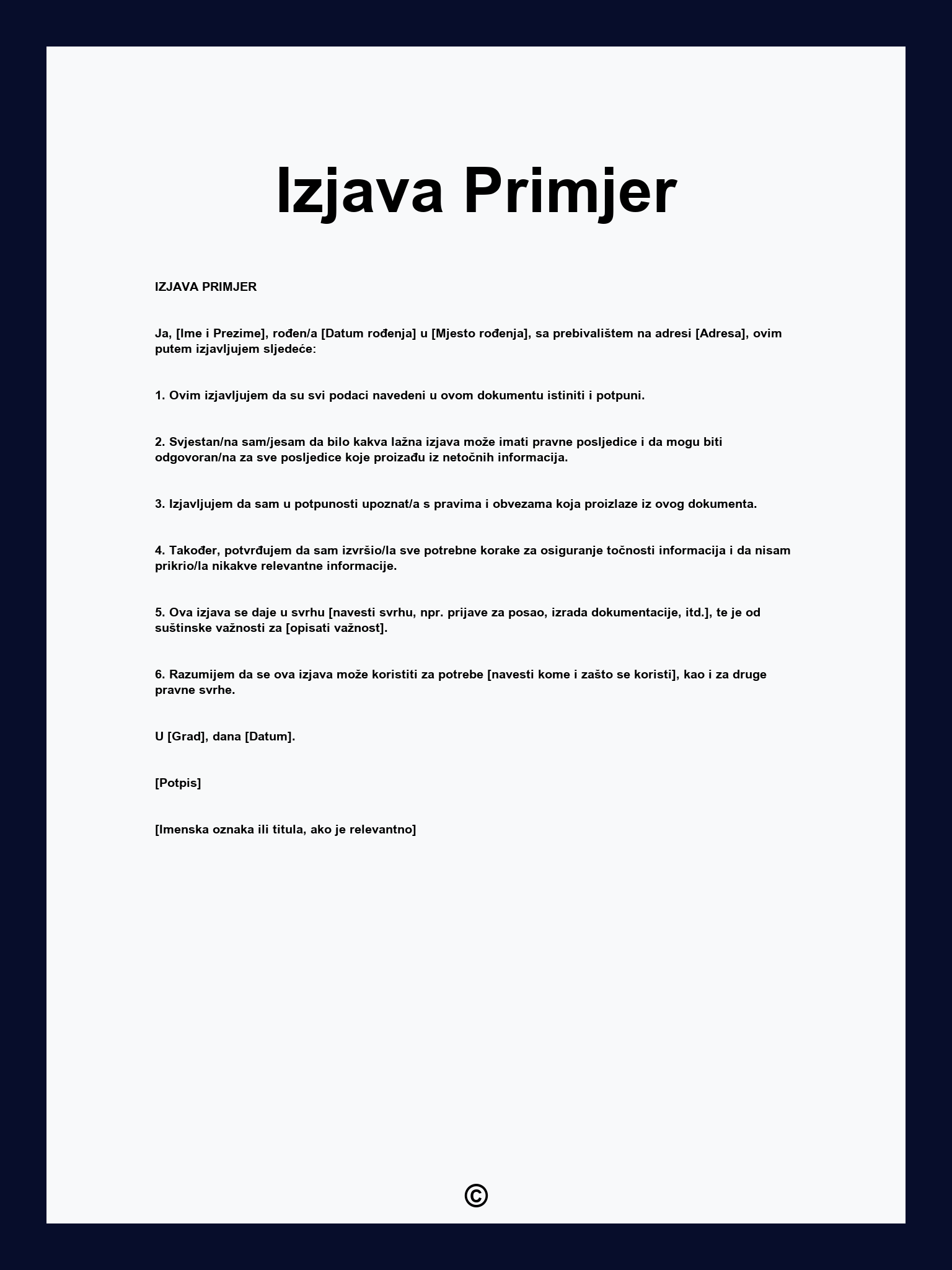 Izjava Primjer