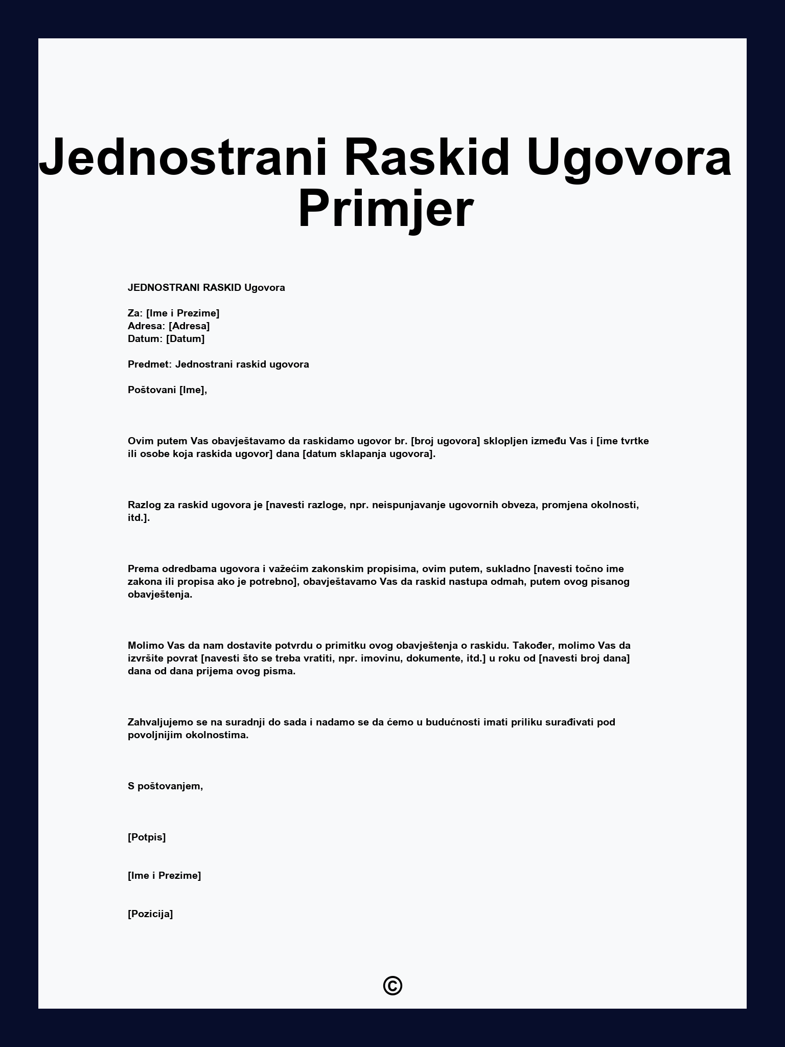 Jednostrani Raskid Ugovora Primjer
