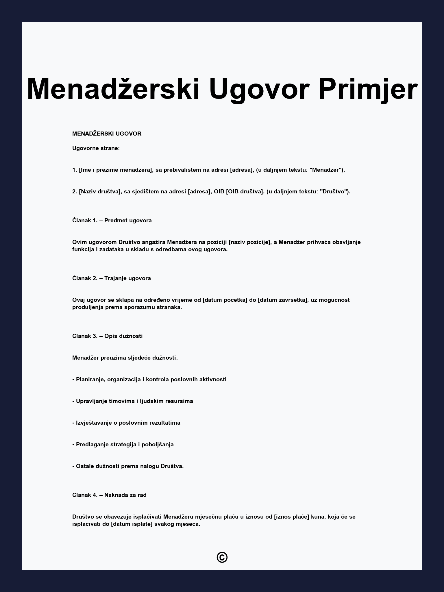 Menadžerski Ugovor Primjer