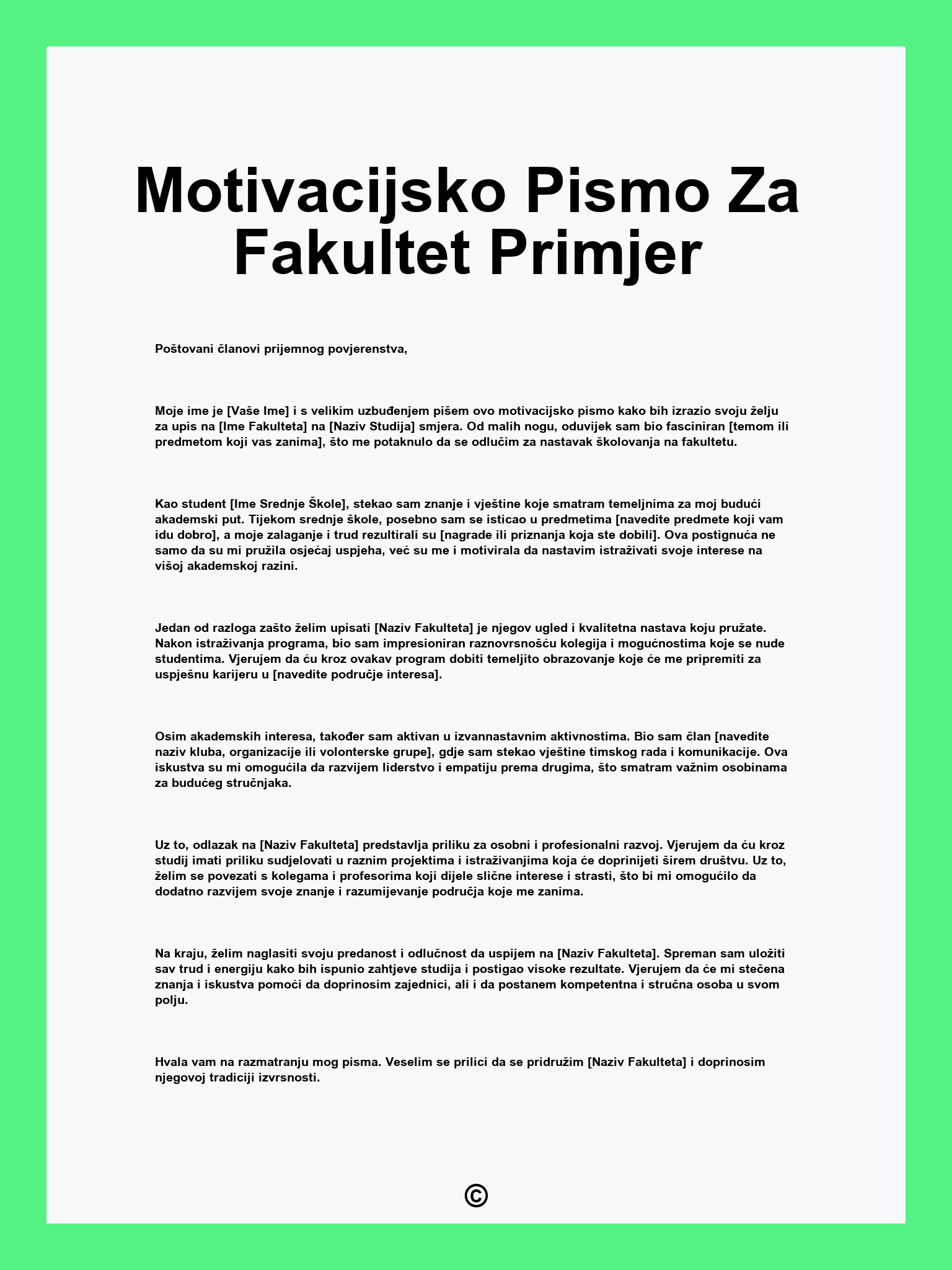 Motivacijsko Pismo Za Fakultet Primjer