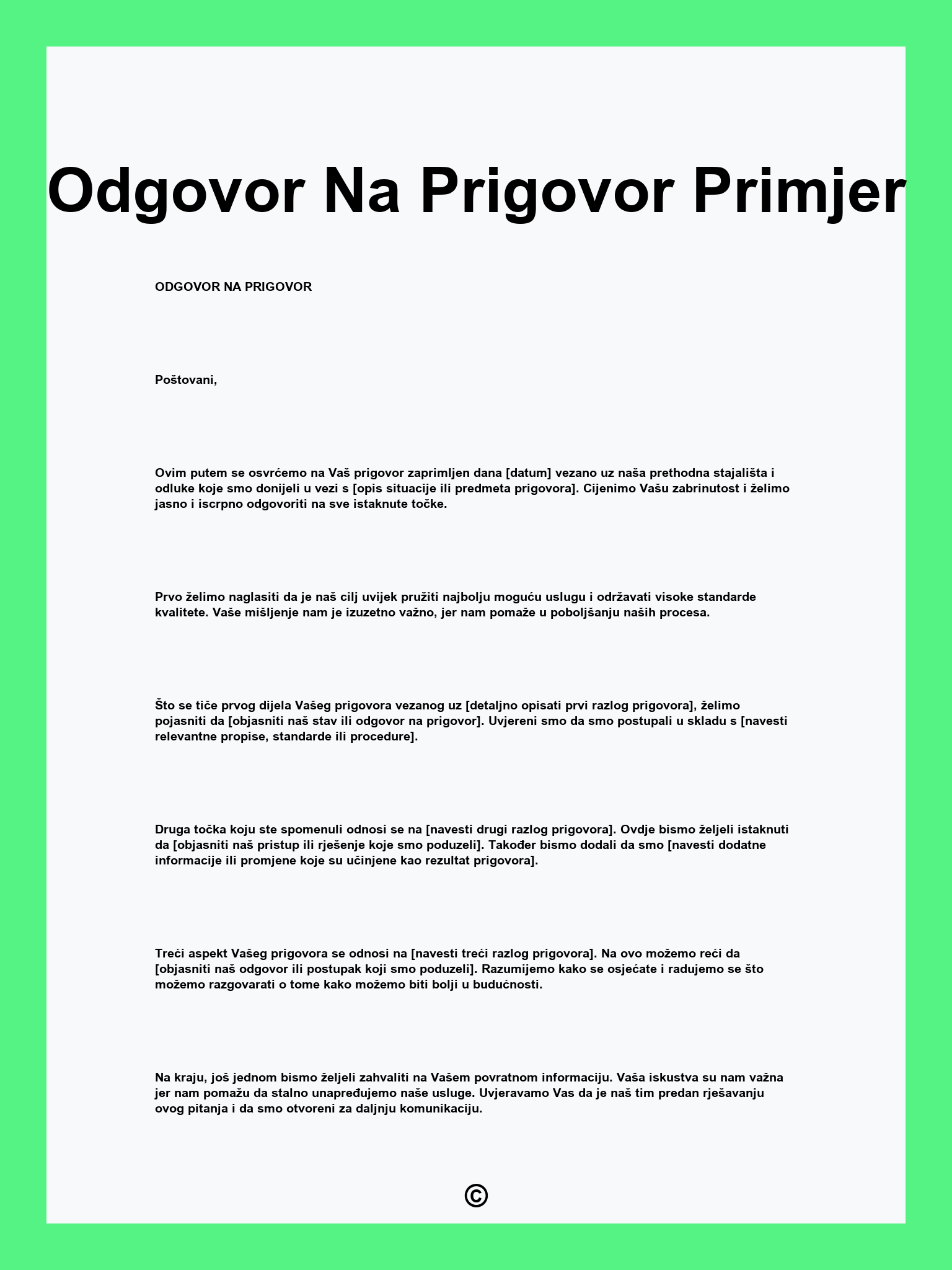 Odgovor Na Prigovor Primjer