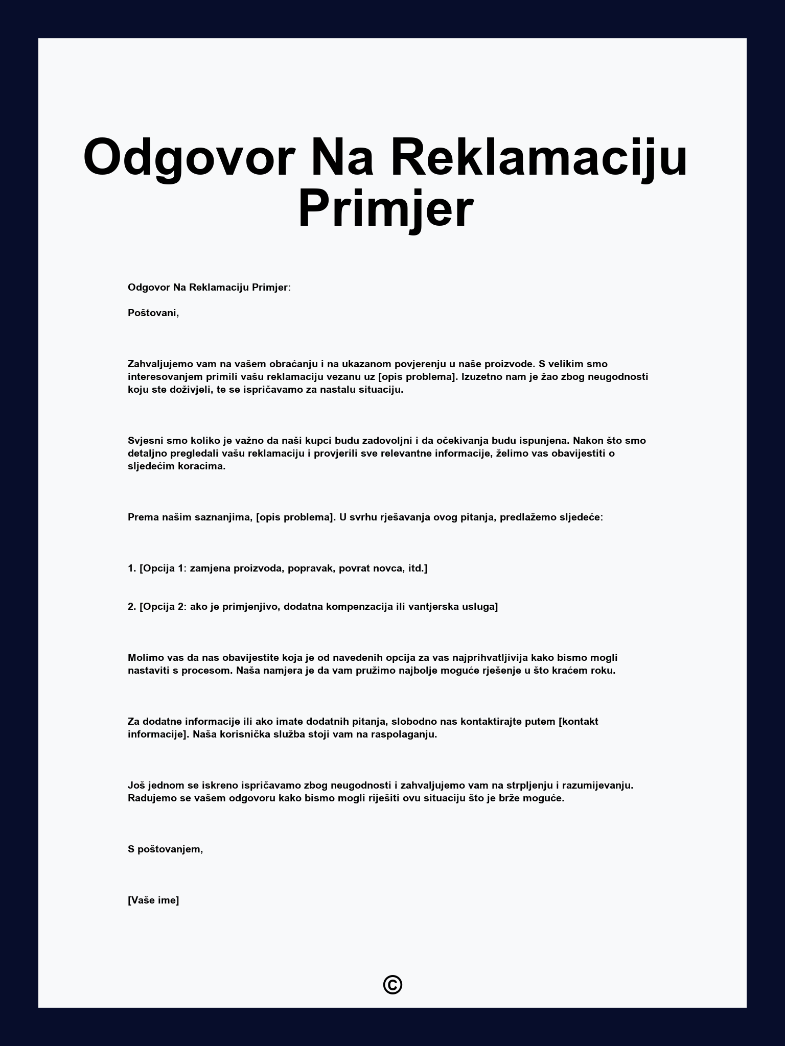 Odgovor Na Reklamaciju Primjer