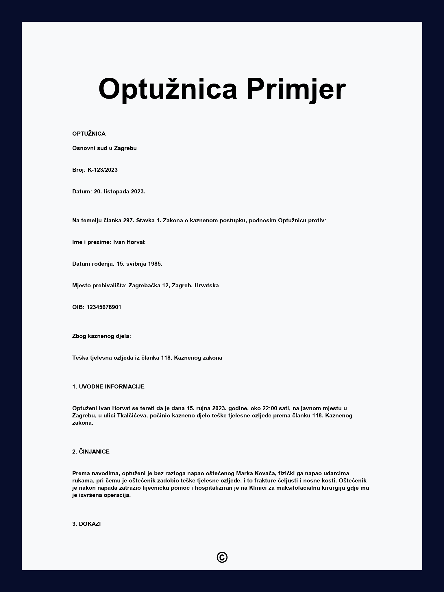 Optužnica Primjer