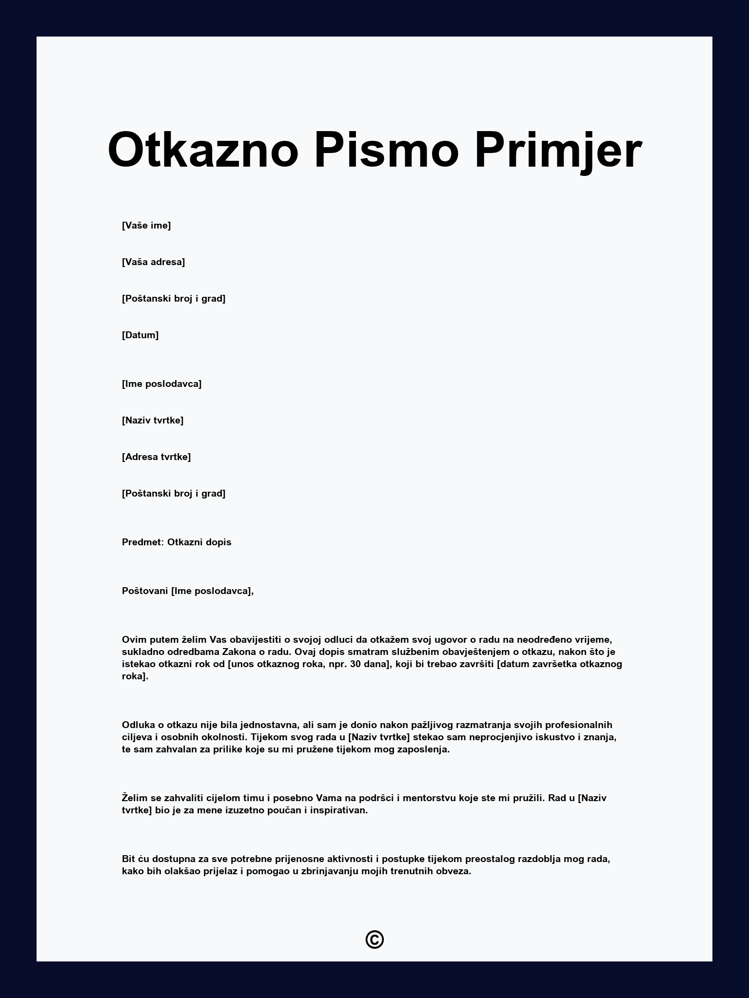 Otkazno Pismo Primjer