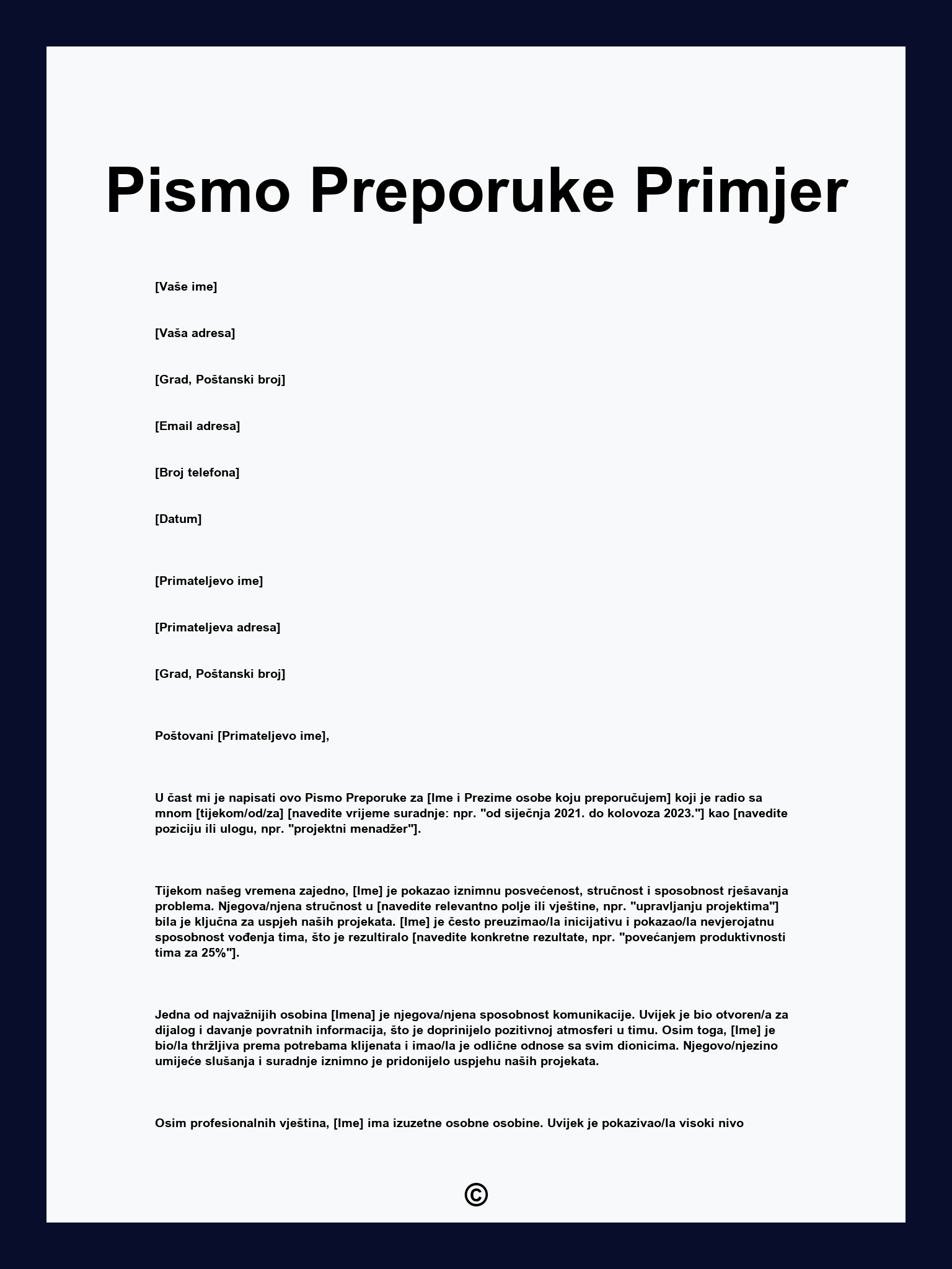 Pismo Preporuke Primjer
