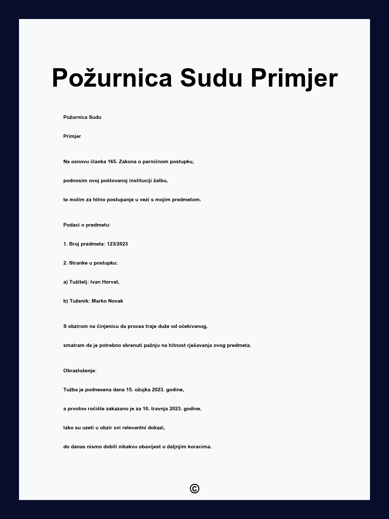 Požurnica Sudu Primjer