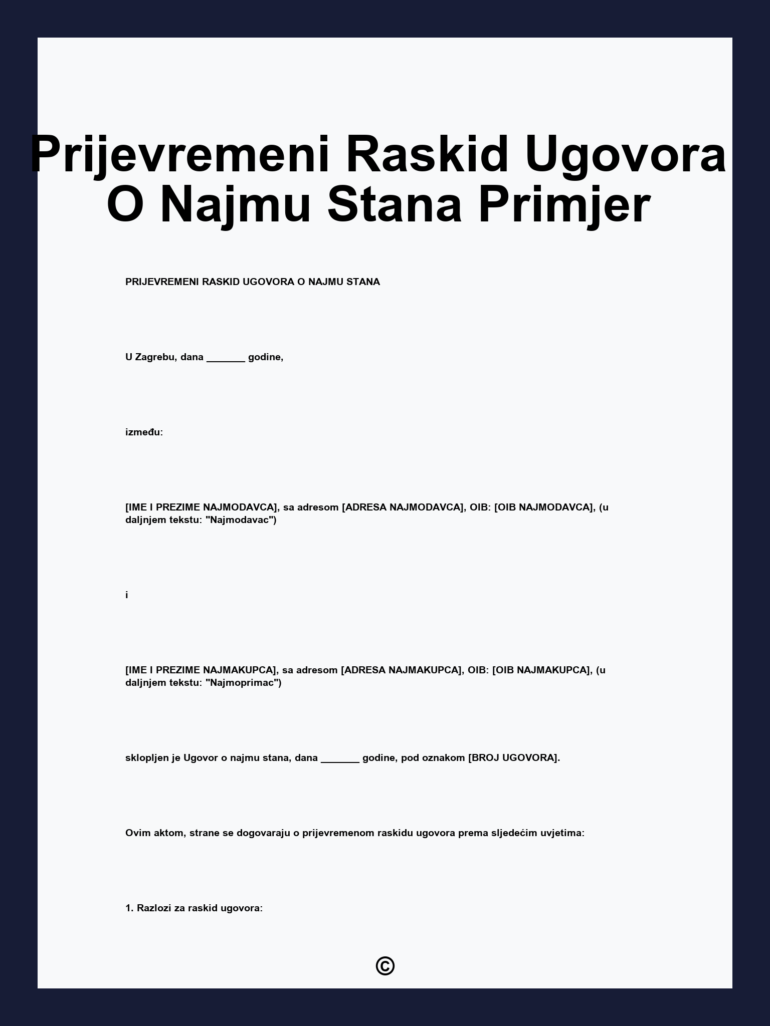 Prijevremeni Raskid Ugovora O Najmu Stana Primjer