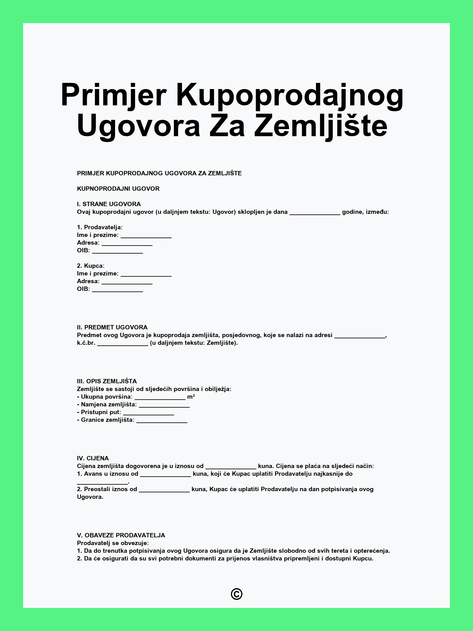 Primjer Kupoprodajnog Ugovora Za Zemljište