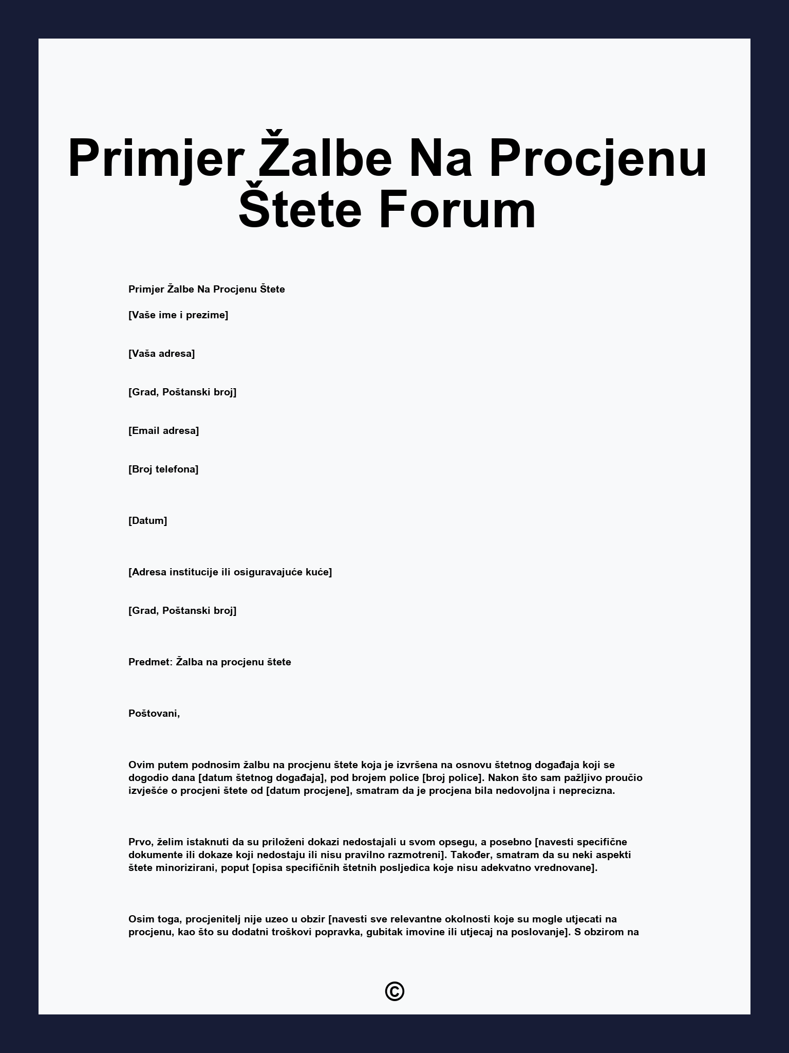 Primjer Žalbe Na Procjenu Štete Forum