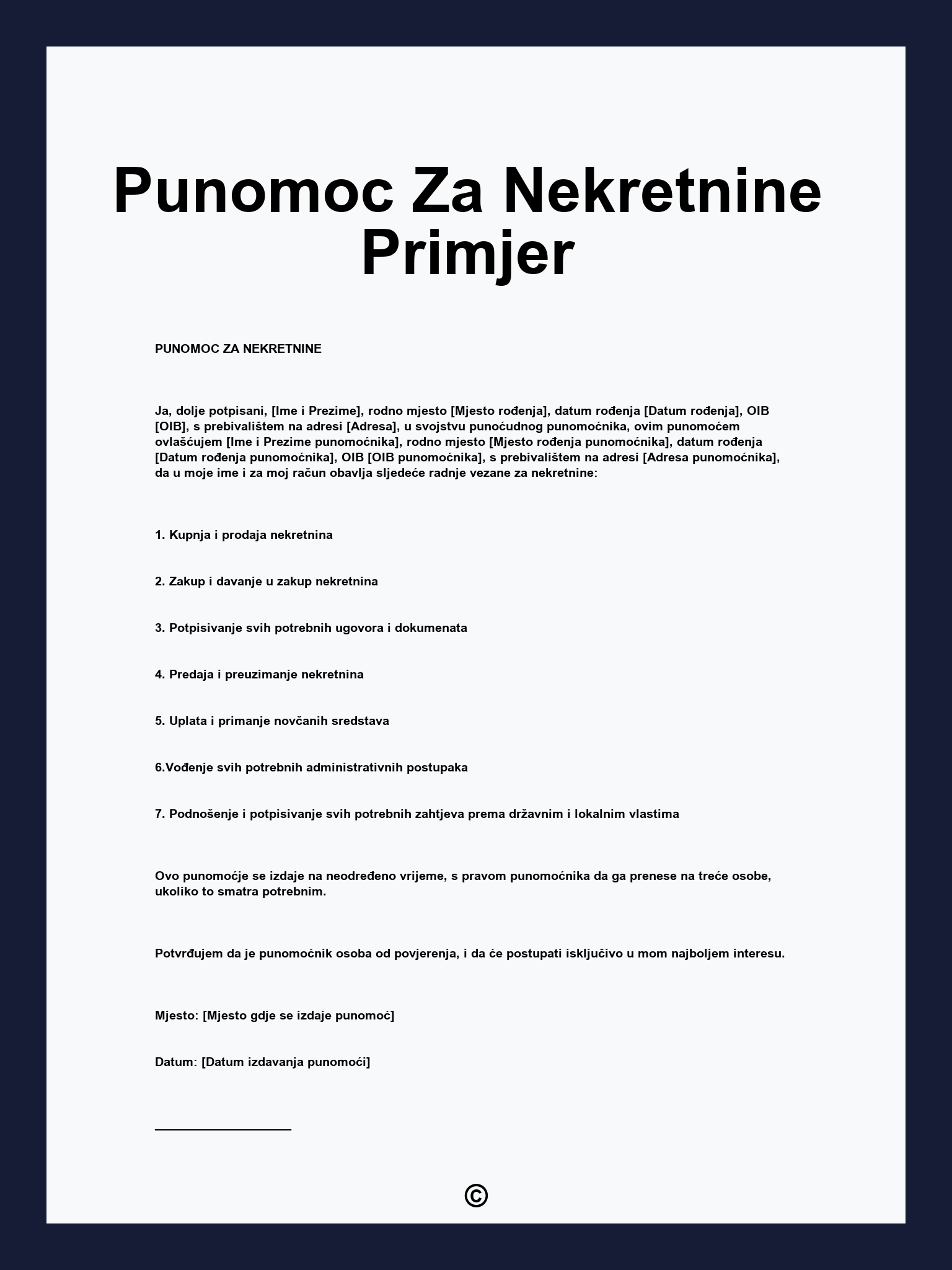 Punomoc Za Nekretnine Primjer