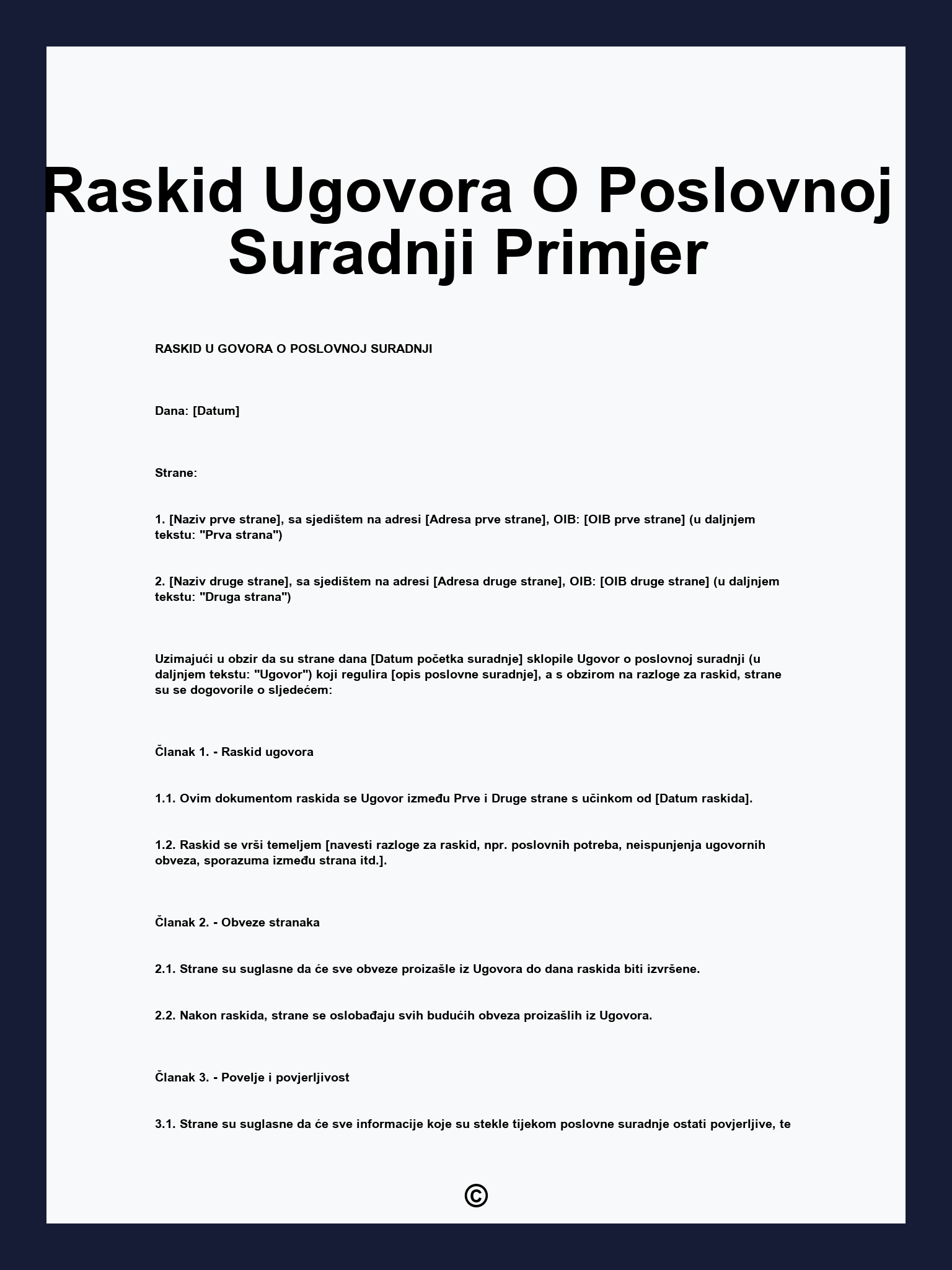Raskid Ugovora O Poslovnoj Suradnji Primjer