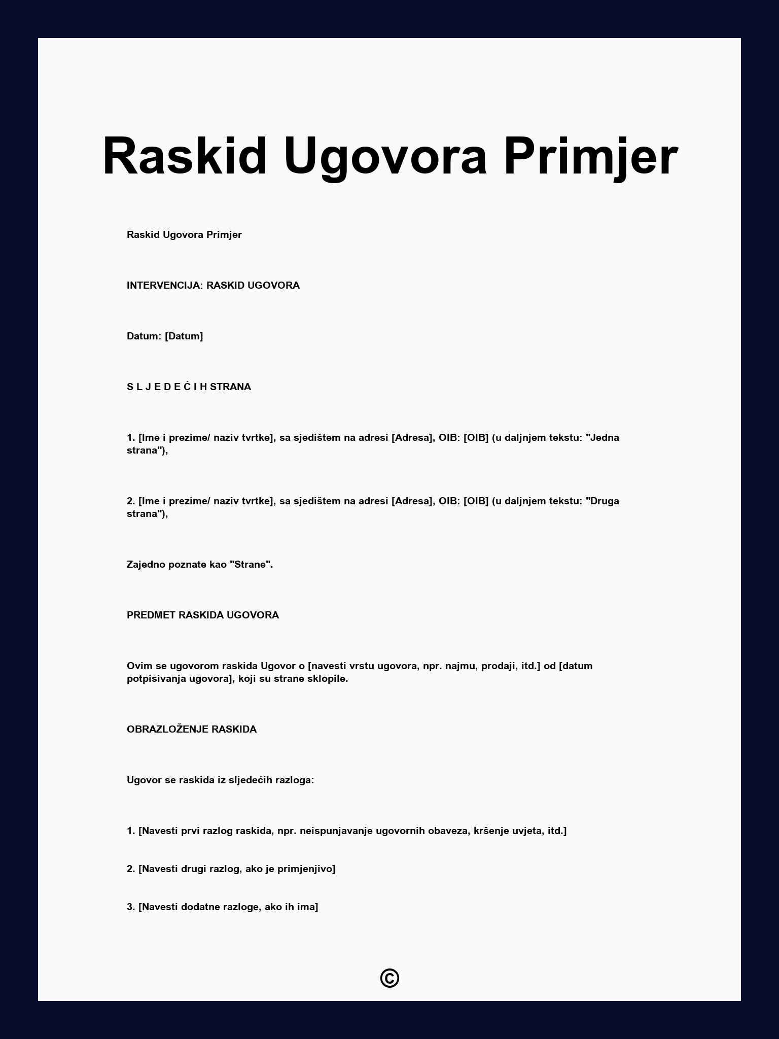 Raskid Ugovora Primjer