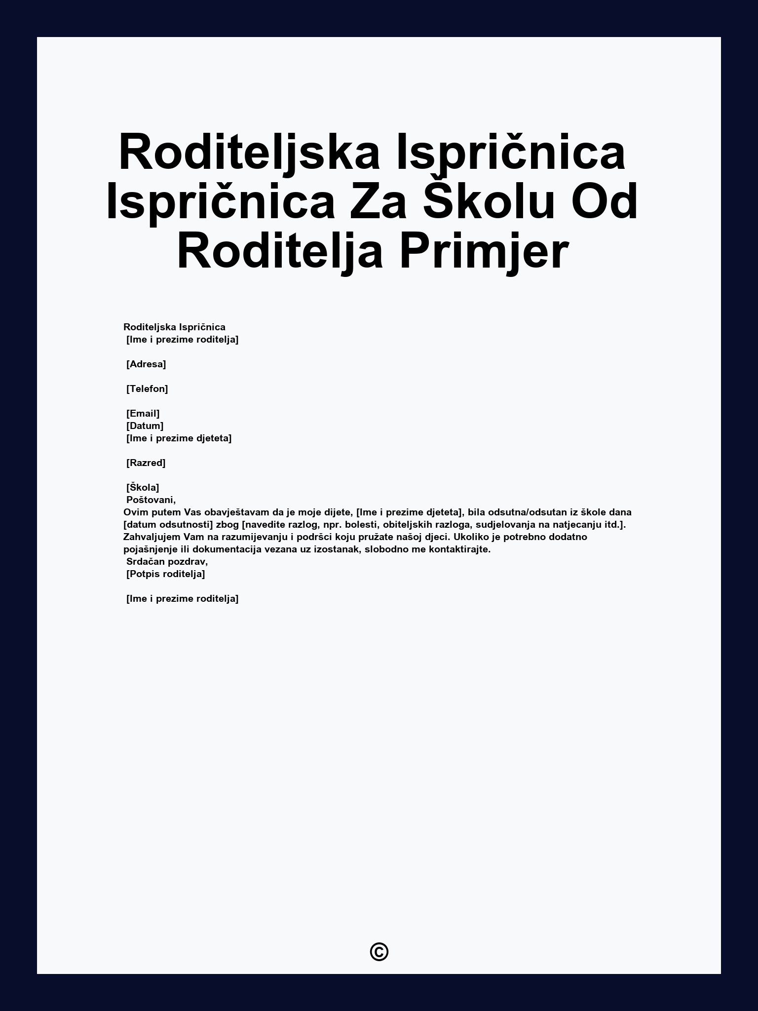 Roditeljska Ispričnica Ispričnica Za Školu Od Roditelja Primjer