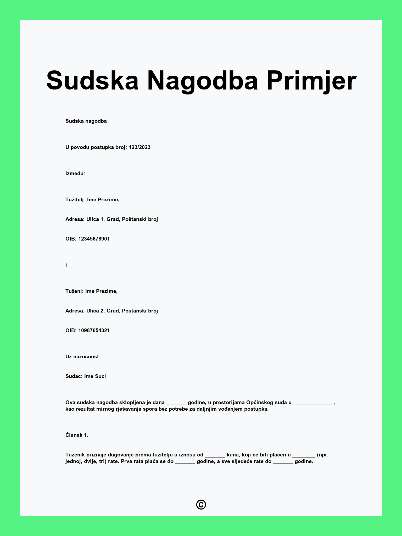 Sudska Nagodba Primjer