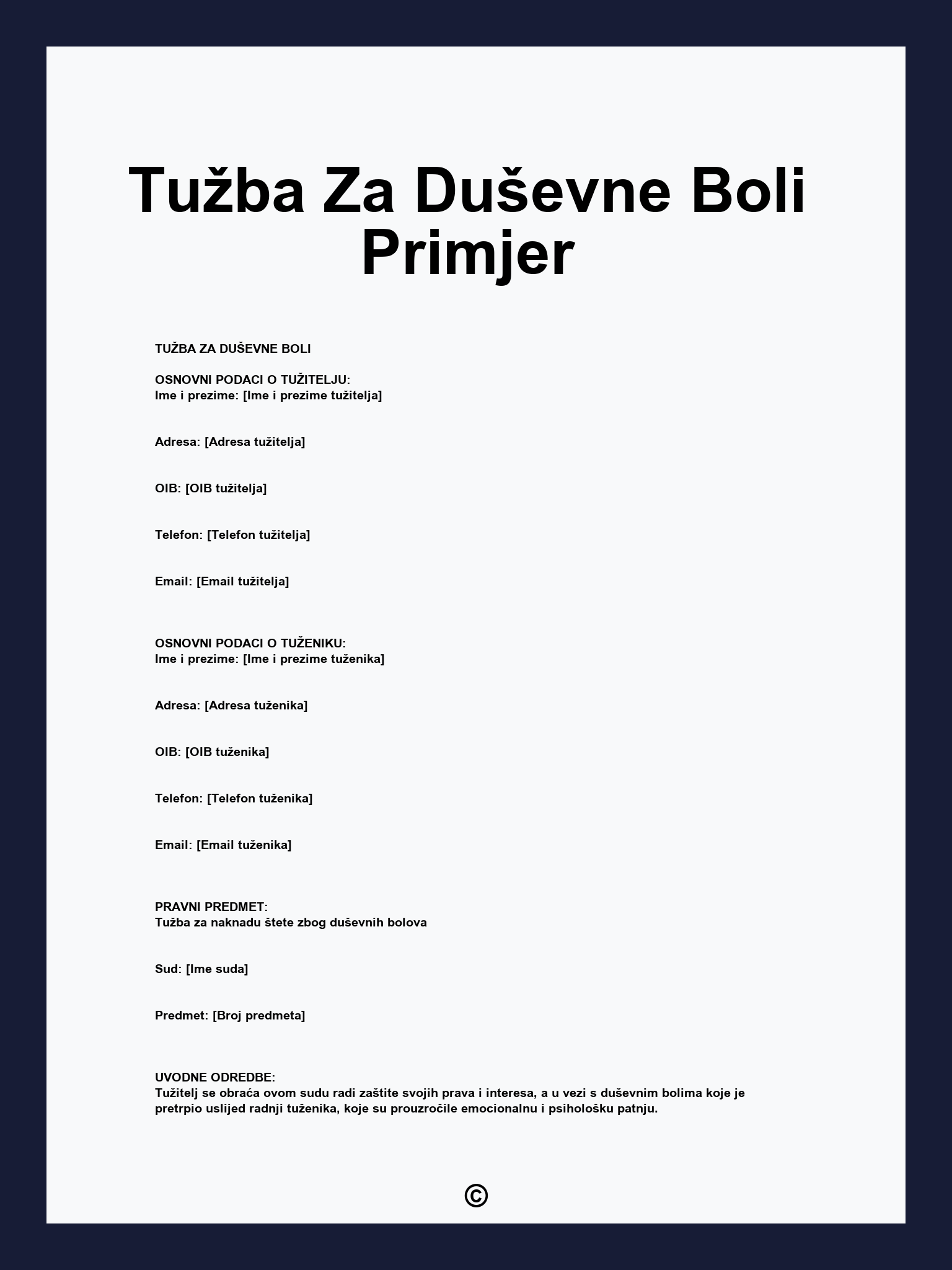 Tužba Za Duševne Boli Primjer