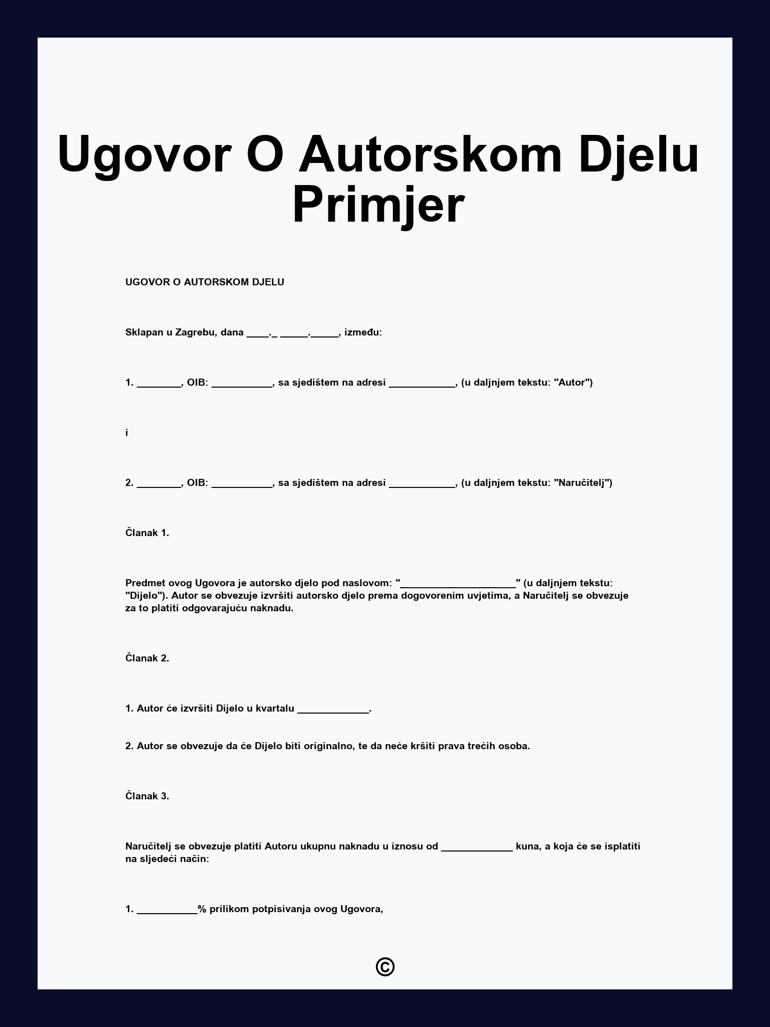 Ugovor O Autorskom Djelu Primjer