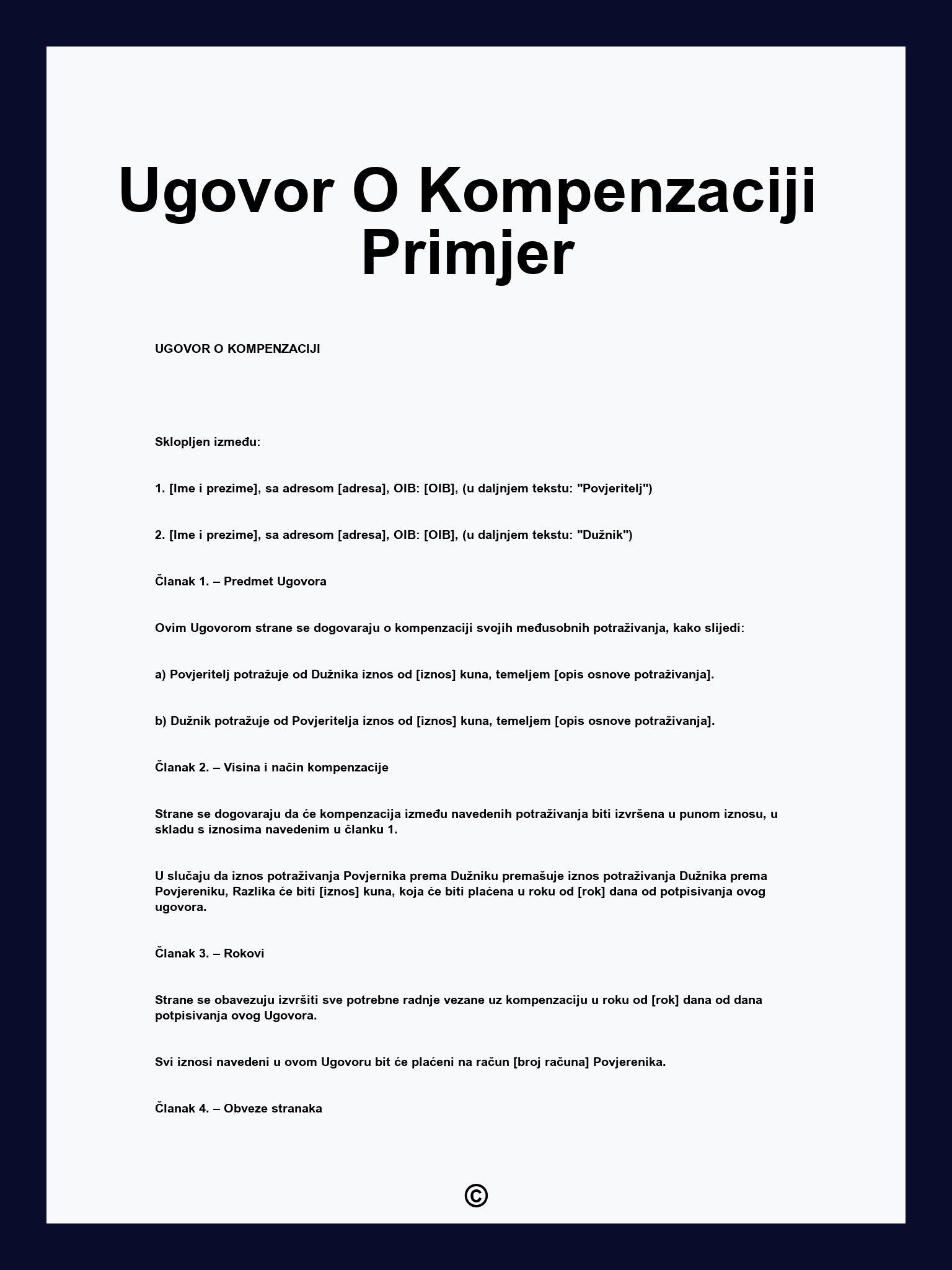 Ugovor O Kompenzaciji Primjer