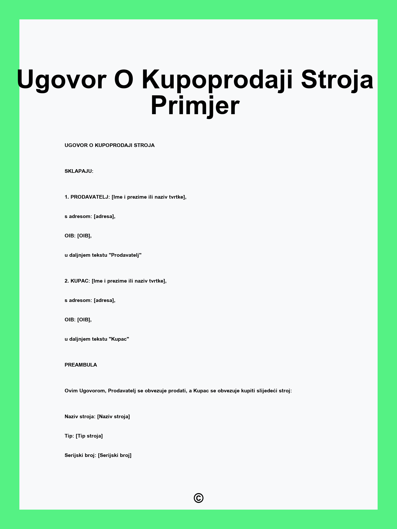 Ugovor O Kupoprodaji Stroja Primjer