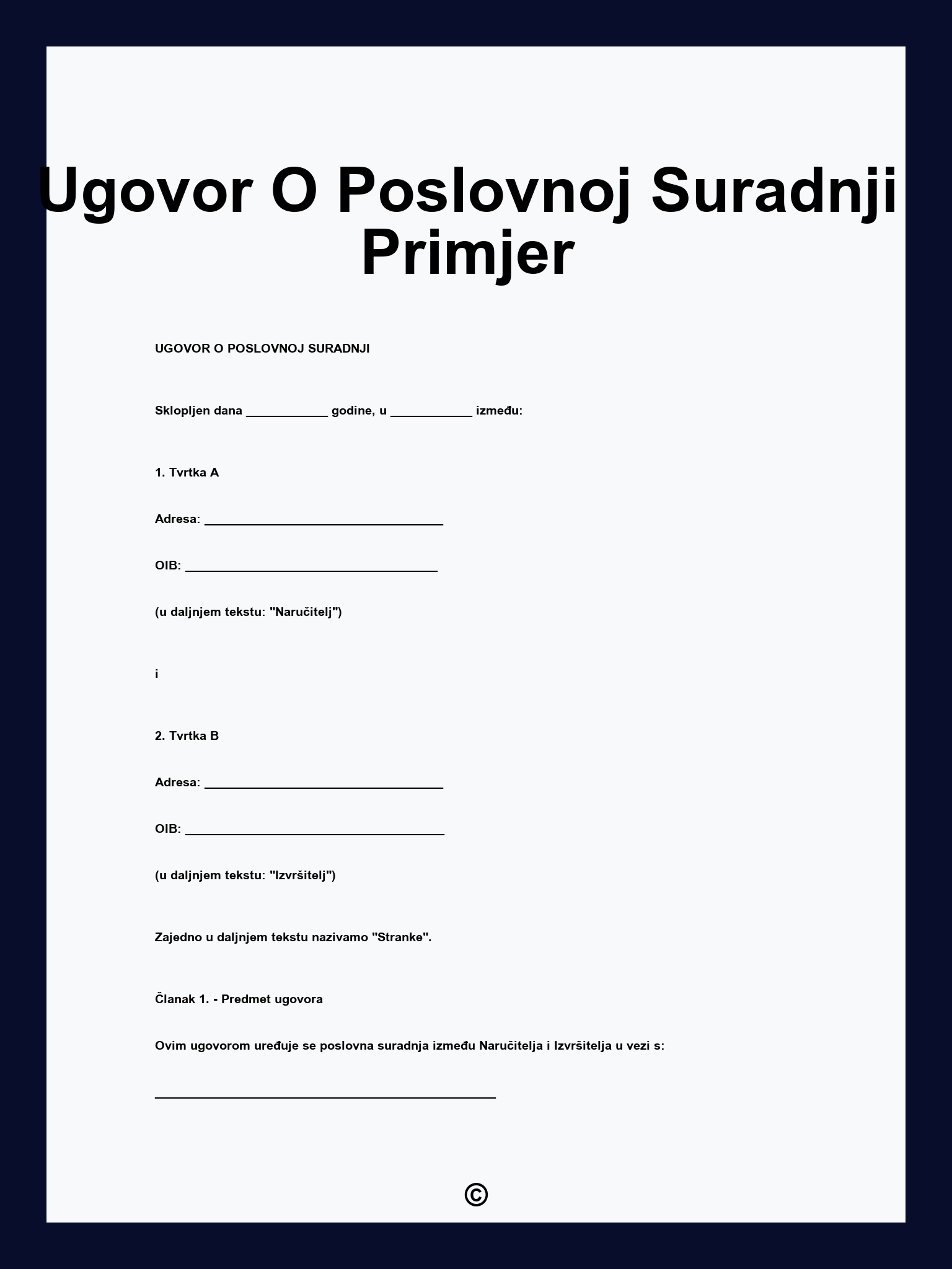 Ugovor O Poslovnoj Suradnji Primjer