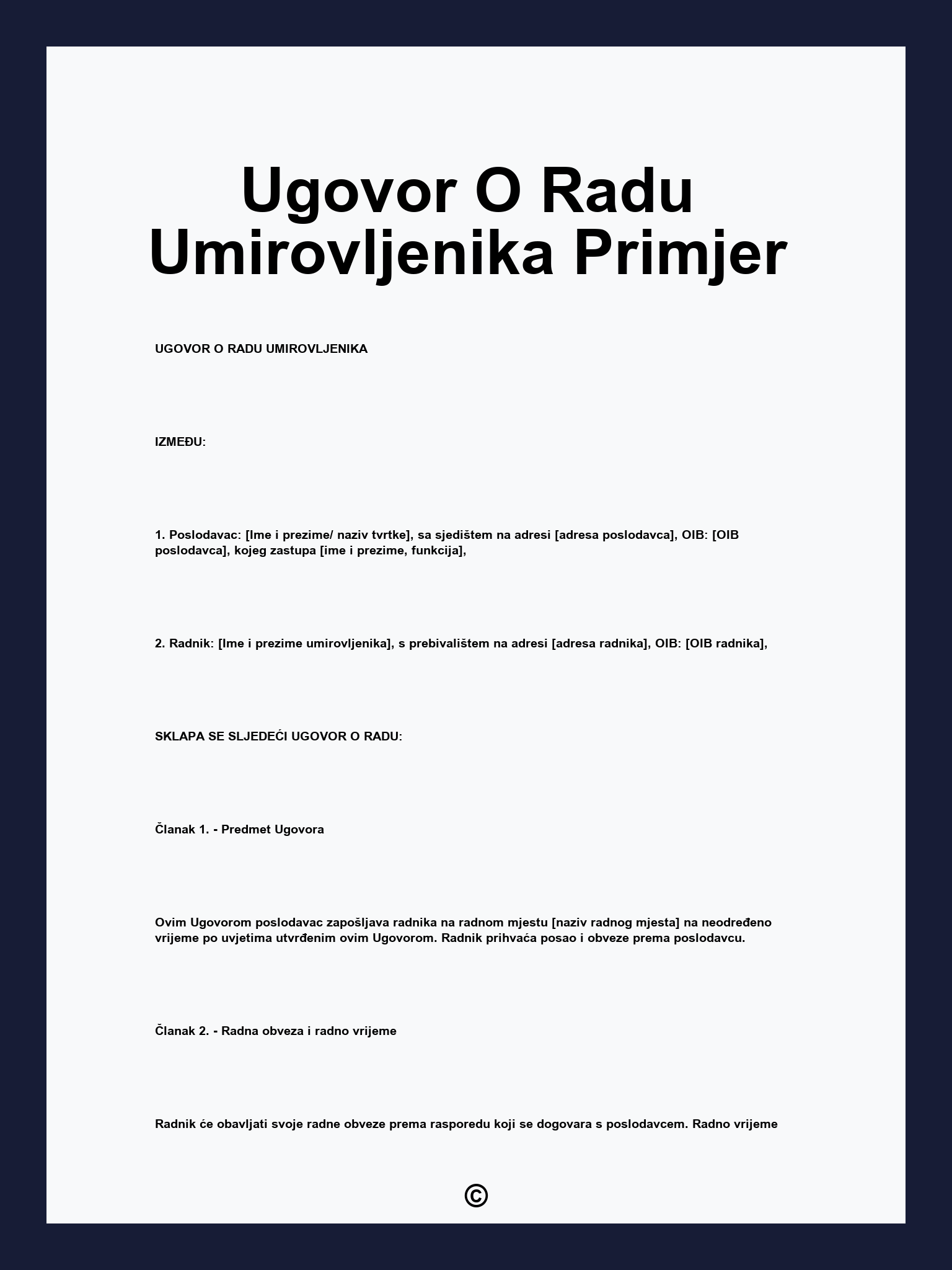 Ugovor O Radu Umirovljenika Primjer