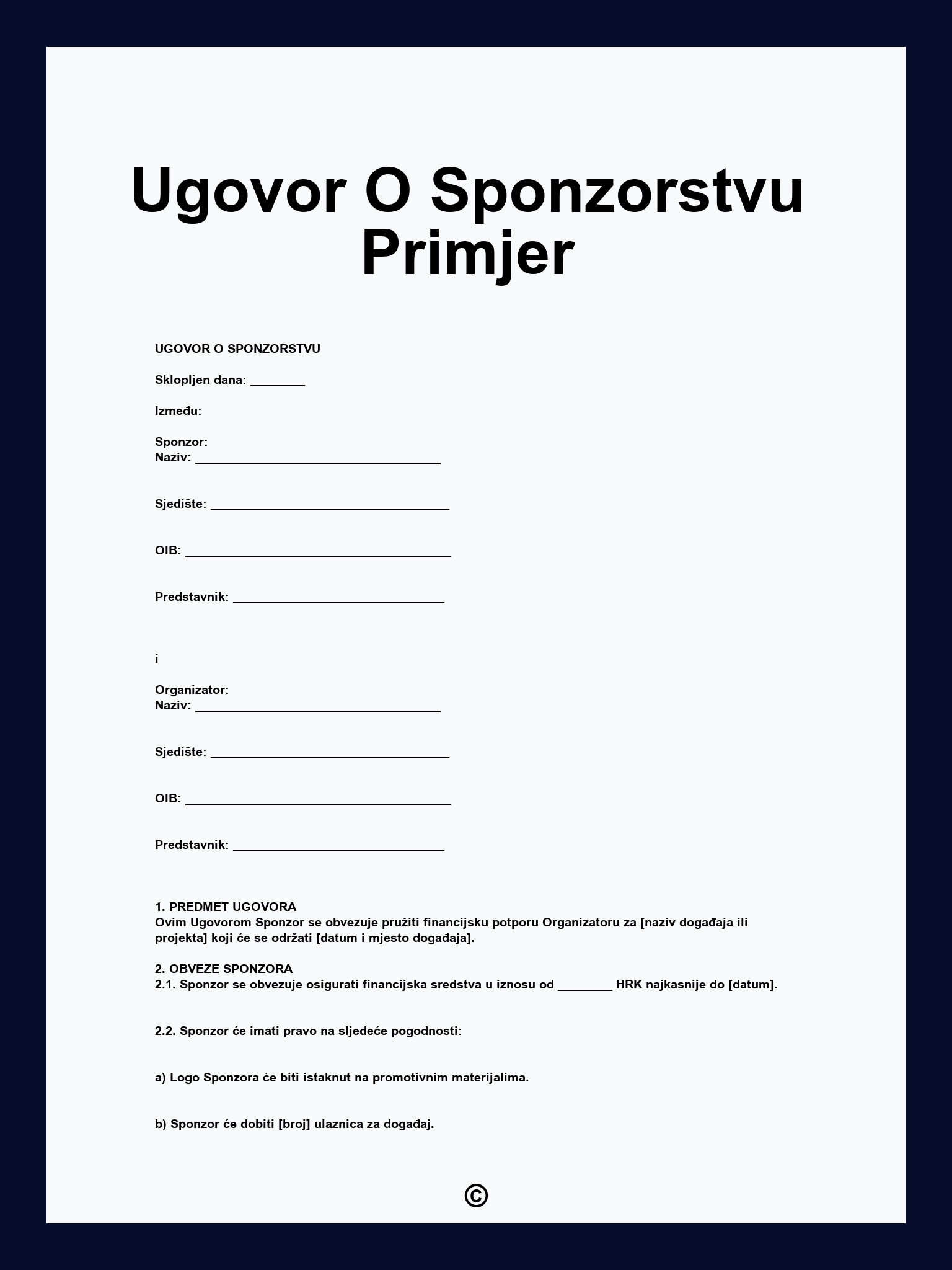 Ugovor O Sponzorstvu Primjer