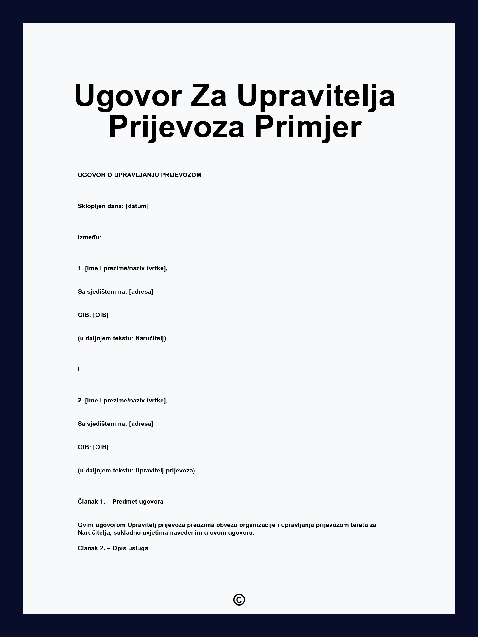 Ugovor Za Upravitelja Prijevoza Primjer