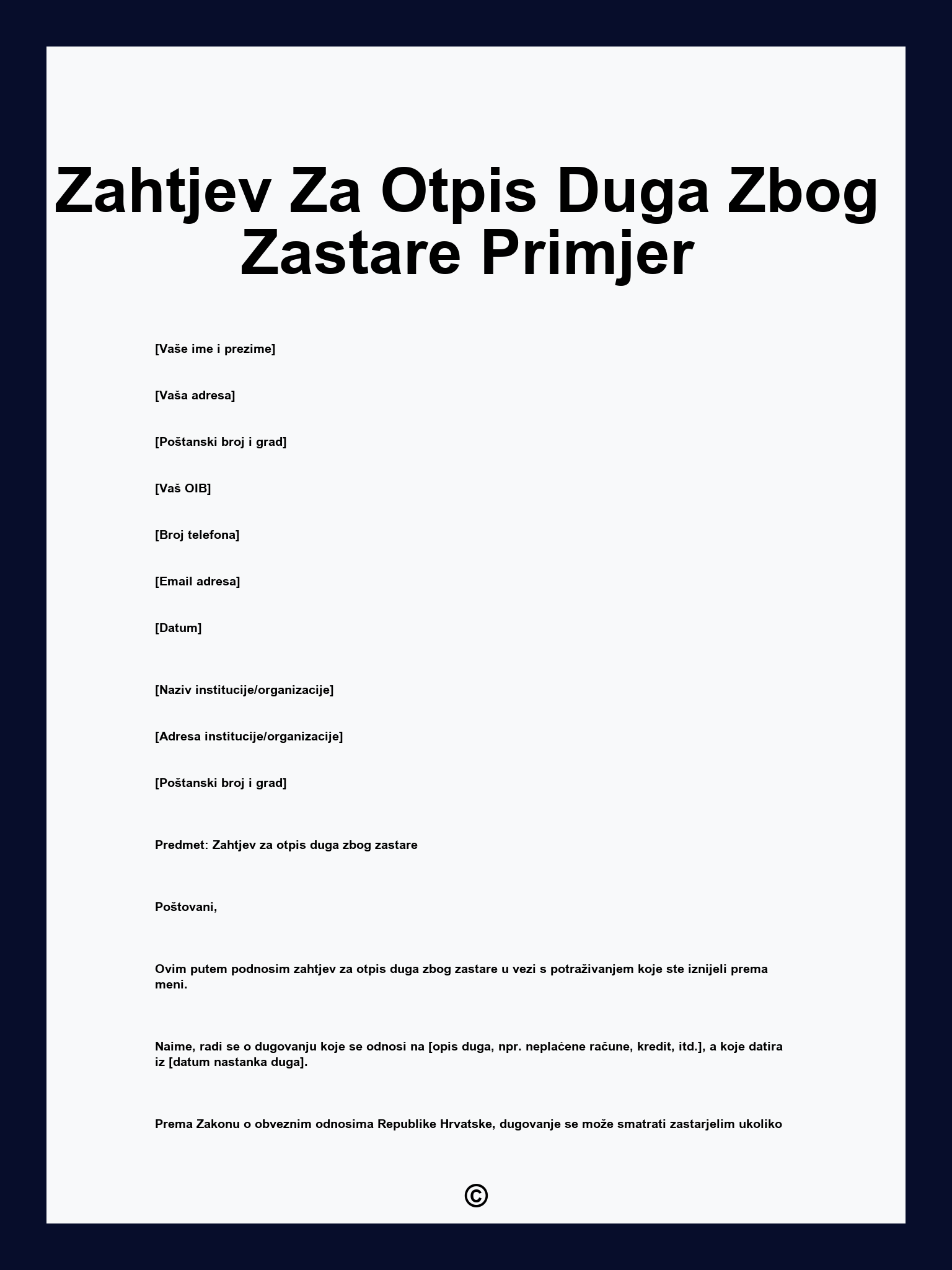 Zahtjev Za Otpis Duga Zbog Zastare Primjer