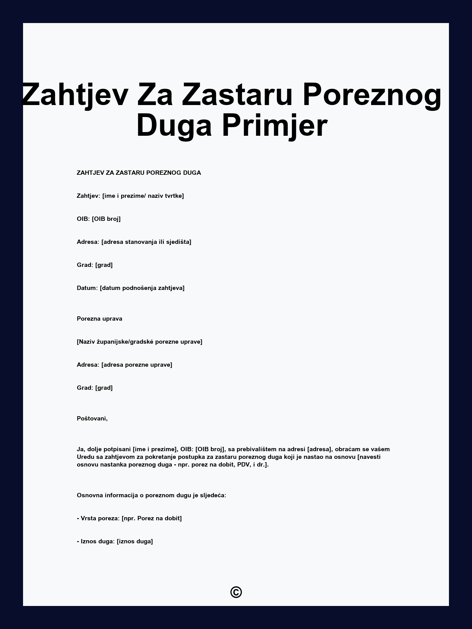 Zahtjev Za Zastaru Poreznog Duga Primjer