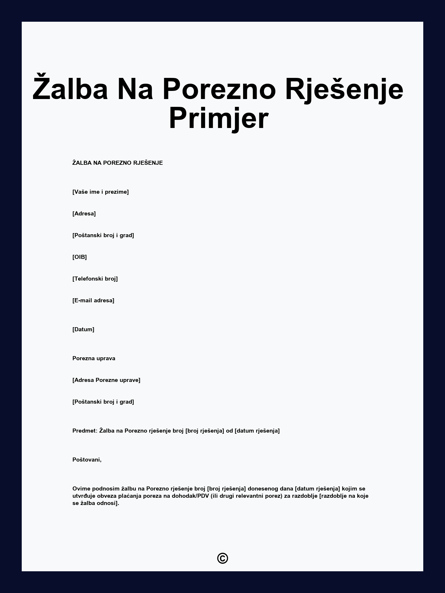 Žalba Na Porezno Rješenje Primjer