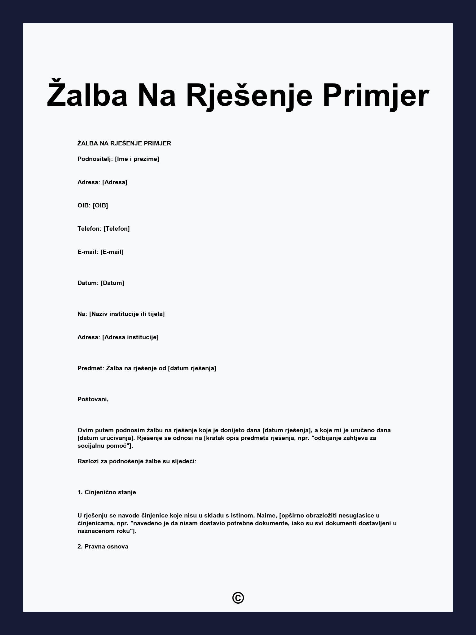Žalba Na Rješenje Primjer