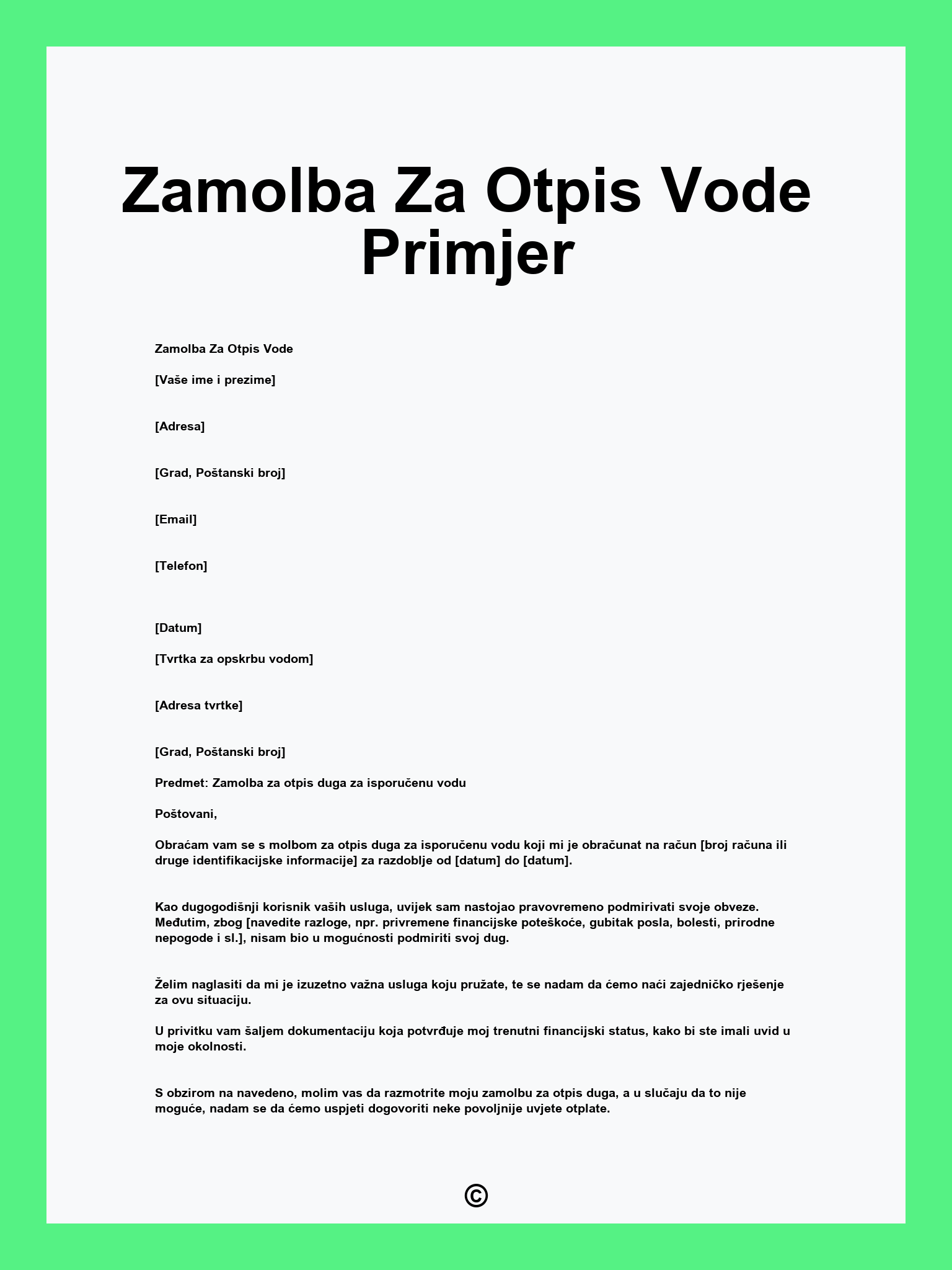 Zamolba Za Otpis Vode Primjer